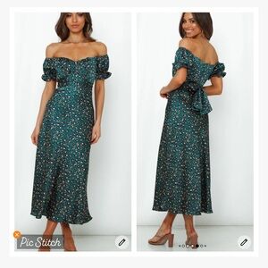 Hello Molly Spiced Ginger Medley Green Leopard Maxi Dress